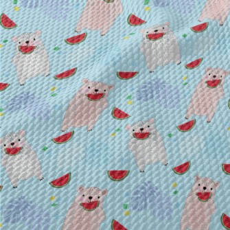 Cute Little Bear Eating Waterm Birdseye Piqué