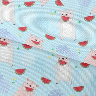 Cute Little Bear Eating Waterm Waterproof Oxford