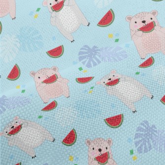 Cute Little Bear Eating Waterm Performance Linen