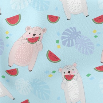 Cute Little Bear Eating Waterm Stretch Ponte