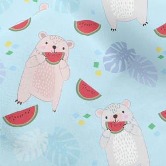 Cute Little Bear Eating Waterm Micro Fleece