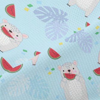 Cute Little Bear Eating Waterm Piqué