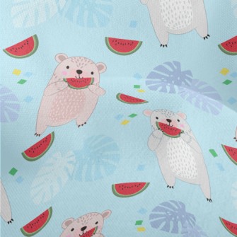 Cute Little Bear Eating Waterm Lightweight Performance Linen