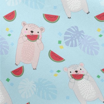 Cute Little Bear Eating Waterm Pongee