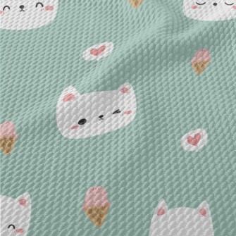 White Cat And Delicious Ice Cr Birdseye Piqué