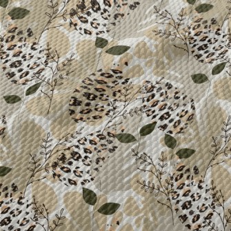 Stylish Leaf And Animal Prints Birdseye Piqué