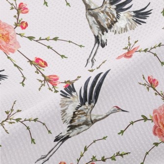 Flowers And Flying Red-crowned Piqué