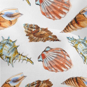 Colorful Seashells In Watercol Lightweight Performance Linen