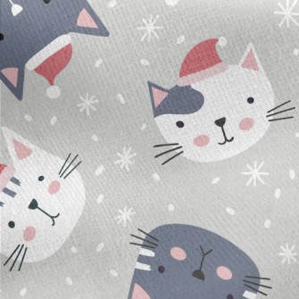 Cat Wearing Santa&#39;s Hat Jersey Backed Fleece