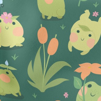 Frogs Playing By The Riverbank Lightweight Cotton Poplin