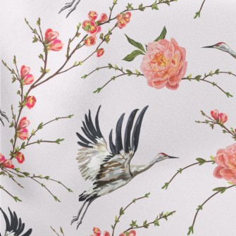 Flowers And Flying Red-crowned Lightweight Cotton Poplin