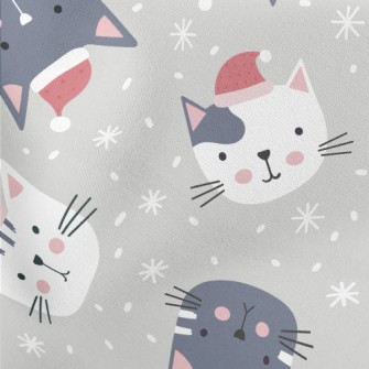 Cat Wearing Santa&#39;s Hat Lightweight Cotton Poplin