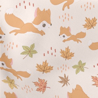 Big-eyed Fox Running In Autumn Lightweight Cotton Poplin