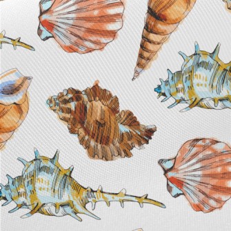 Colorful Seashells In Watercol Midweight Cotton Poplin
