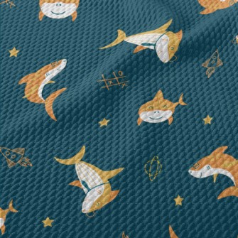 Shark And Rocket In The Air Birdseye Piqué