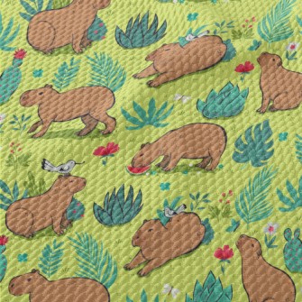 Capybara Playing In The Grass Birdseye Piqué