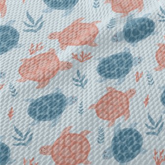 Little Turtles Swimming Freely Birdseye Piqué
