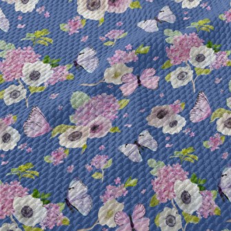 Blooming Hydrangea And Butterf Birdseye Piqué