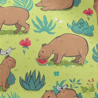 Capybara Playing In The Grass Chiffon