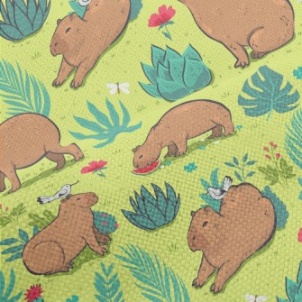 Capybara Playing In The Grass Performance Linen