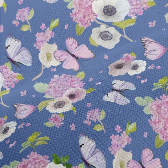 Blooming Hydrangea And Butterf Performance Linen