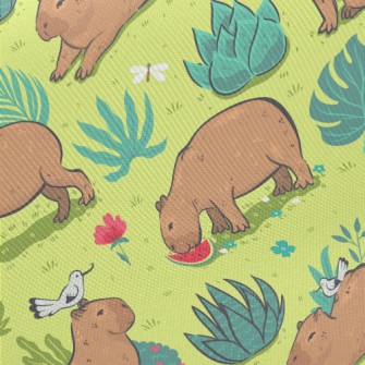 Capybara Playing In The Grass Twill