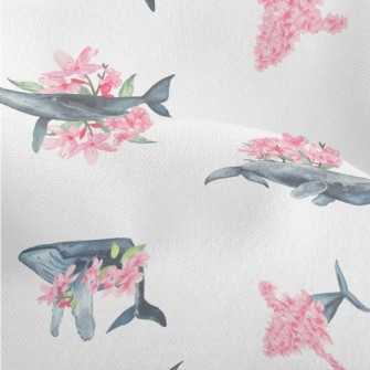 Watercolor Blue Whale And Cher Lightweight Performance Linen