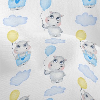 Baby Hippo Holding A Balloon Lightweight Performance Linen
