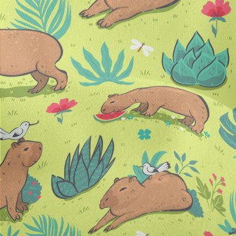 Capybara Playing In The Grass Lightweight Performance Linen