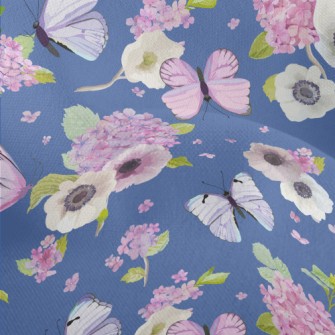 Blooming Hydrangea And Butterf Lightweight Performance Linen