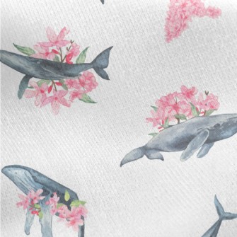 Watercolor Blue Whale And Cher Jersey Backed Fleece