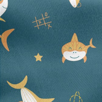 Shark And Rocket In The Air Jersey Backed Fleece