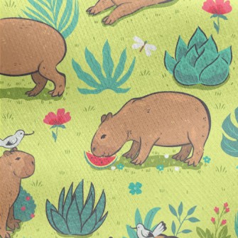 Capybara Playing In The Grass Jersey Backed Fleece