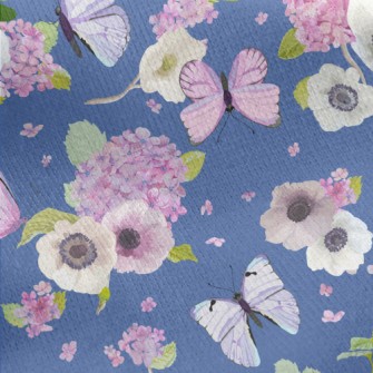 Blooming Hydrangea And Butterf Jersey Backed Fleece