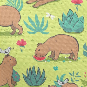 Capybara Playing In The Grass Pongee