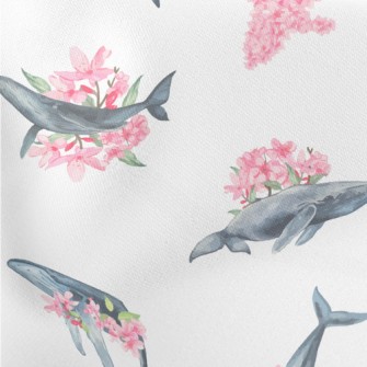 Watercolor Blue Whale And Cher Lightweight Cotton Poplin