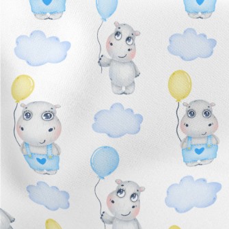 Baby Hippo Holding A Balloon Lightweight Cotton Poplin