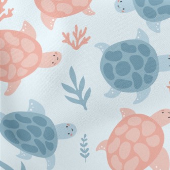 Little Turtles Swimming Freely Lightweight Cotton Poplin