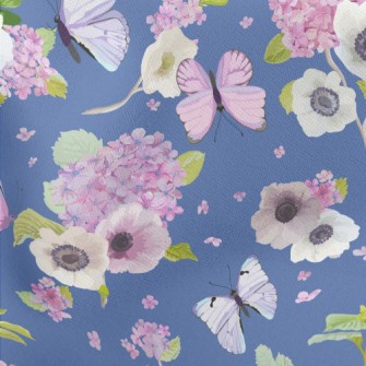 Blooming Hydrangea And Butterf Lightweight Cotton Poplin