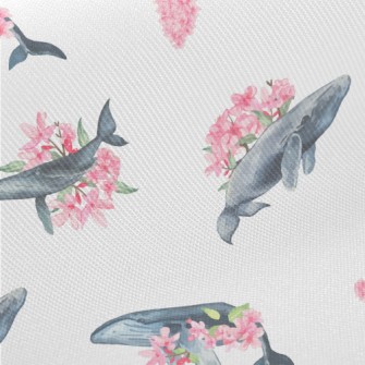 Watercolor Blue Whale And Cher Midweight Cotton Poplin