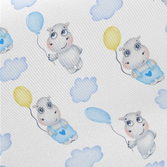Baby Hippo Holding A Balloon Midweight Cotton Poplin
