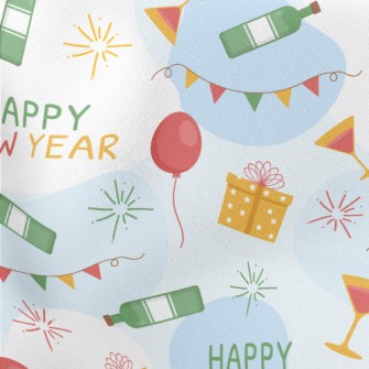 Happy New Year Balloons Gift C Lightweight Cotton Poplin