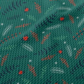 Various Leaves And Berry Snowf Birdseye Piqué