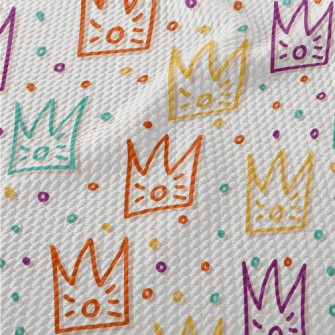 Colorful Cute Crown And Circle Birdseye Piqué