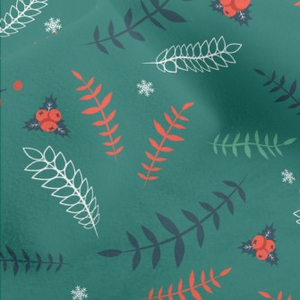 Various Leaves And Berry Snowf Micro Fleece