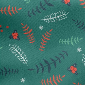 Various Leaves And Berry Snowf Jersey Backed Fleece