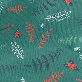 Various Leaves And Berry Snowf Stretch Jersey