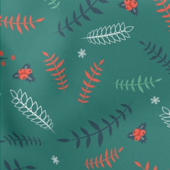 Various Leaves And Berry Snowf Lightweight Cotton Poplin