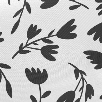 Black Silhouette Flowers Midweight Cotton Poplin