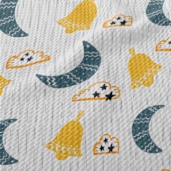 Cartoon Doodle Crescent Moon C Birdseye Piqué